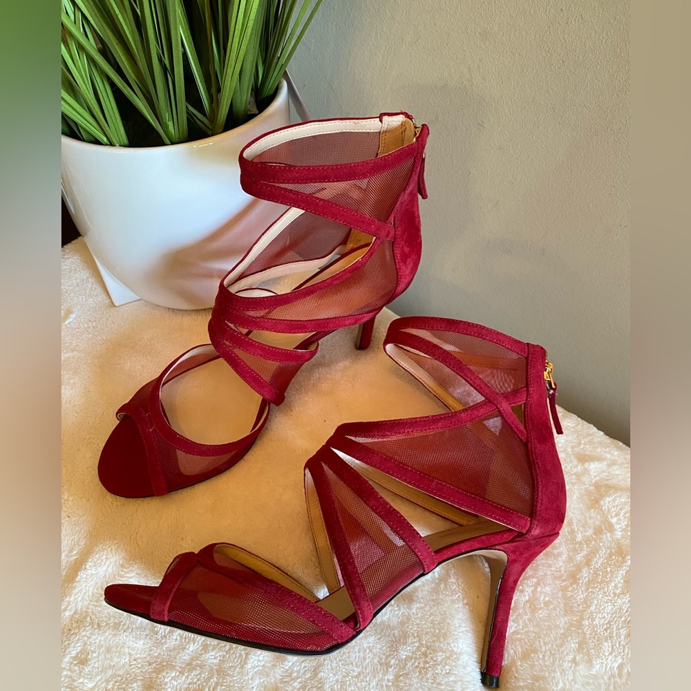Nine West Burgundy Mesh Strappy Sandals
